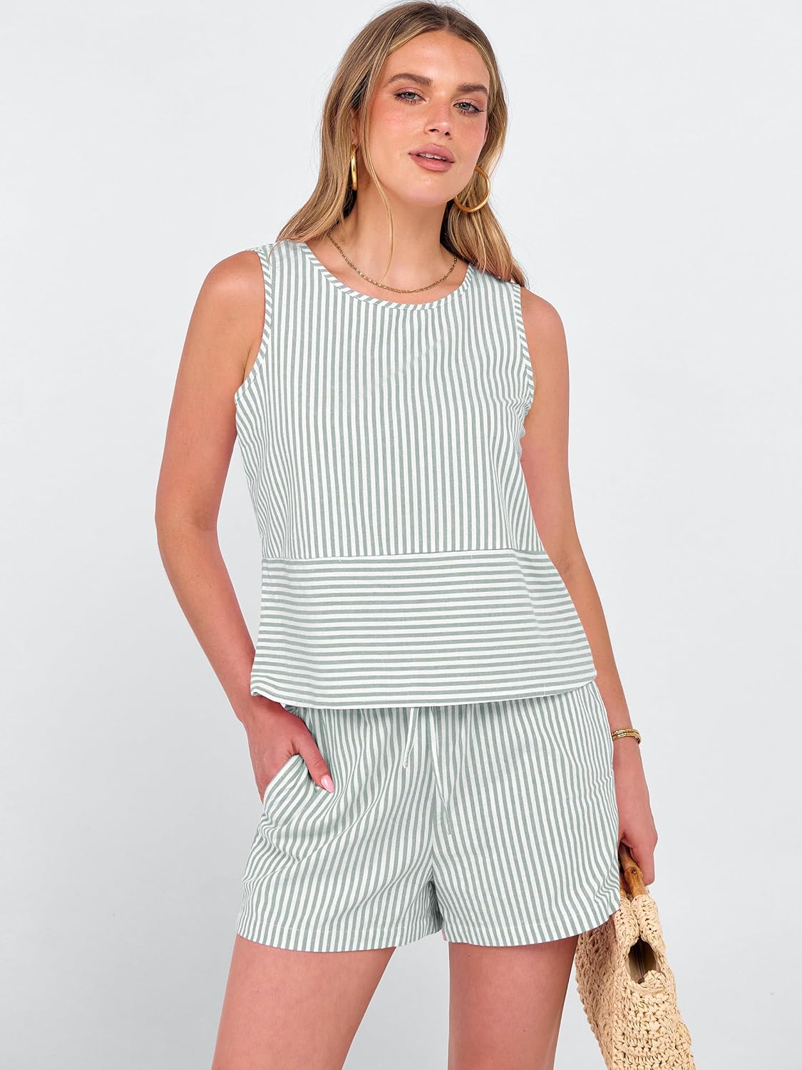 ANRABESS Womens 2 Piece Outfits Striped Summer Casual Sleeveless Tank Top Matching Shorts Lounge Sets Beach Vacation Clothes - Image 5