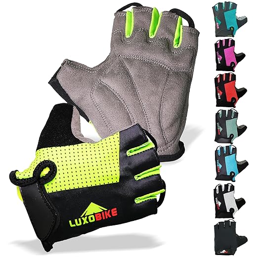 LuxoBike Cycling Gloves Bicycle Gloves Bicycling Gloves Mountain Bike Gloves – Anti Slip Shock Absorbing Padded Breathable Half Finger Short Sports Gloves Accessories for Men/Women