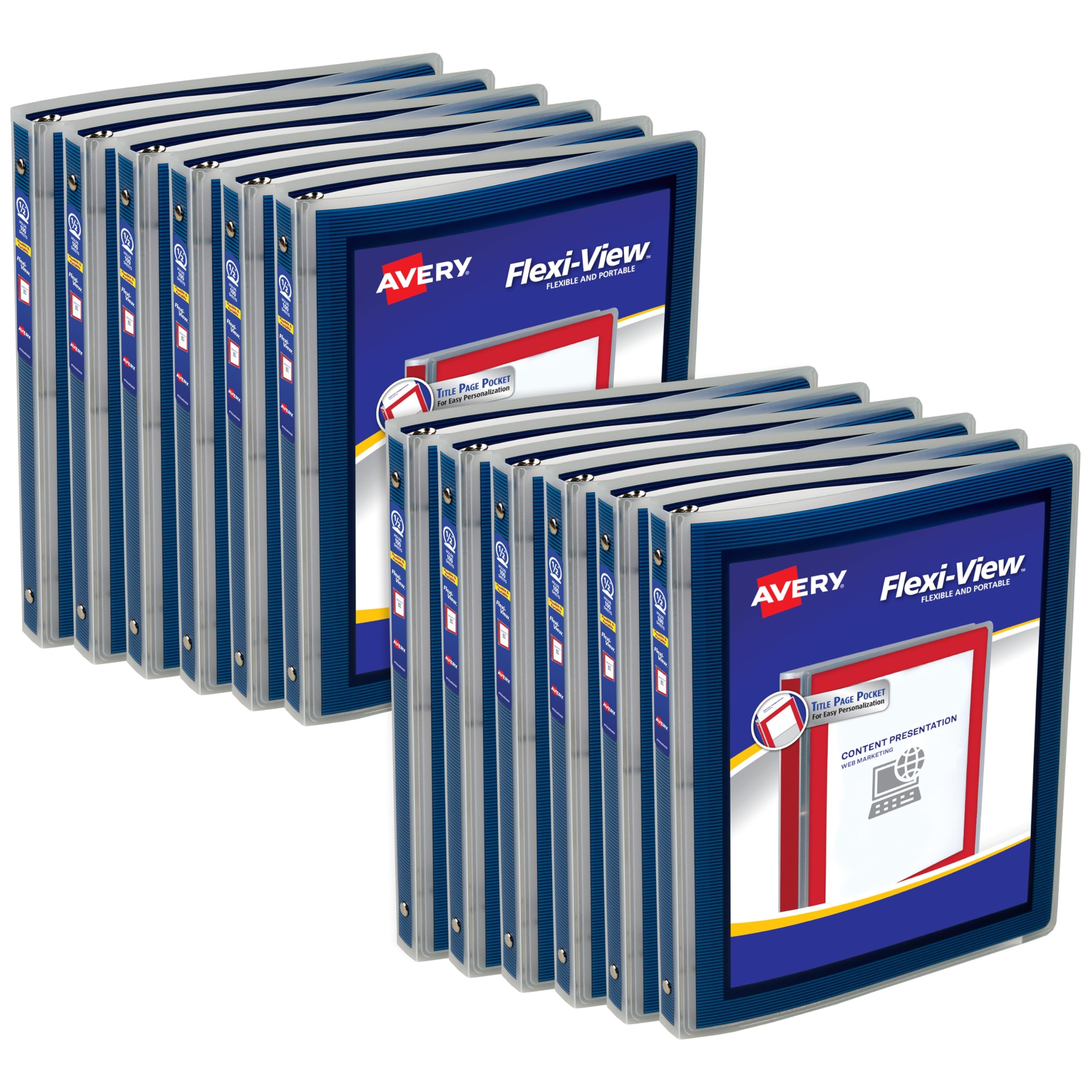Avery Flexi-View 3 Ring Binder, 1/2 Inch Round Rings, 12 Navy Blue Binders (15766)