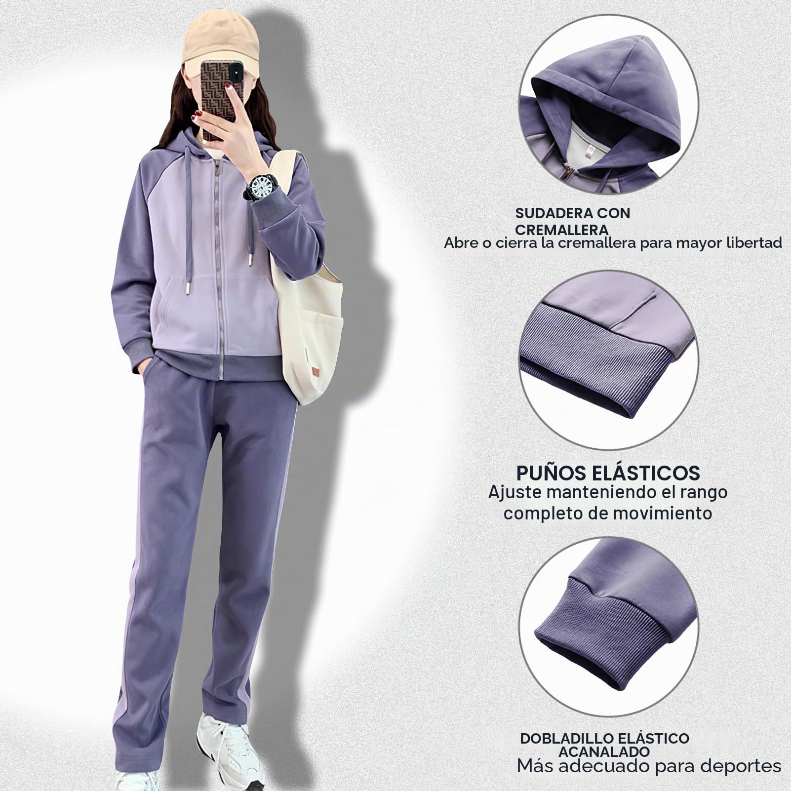 amropi Chándal de Mujer Chaqueta con Forro Polar con Capucha y Jogging Pantalones Conjunto de Invierno