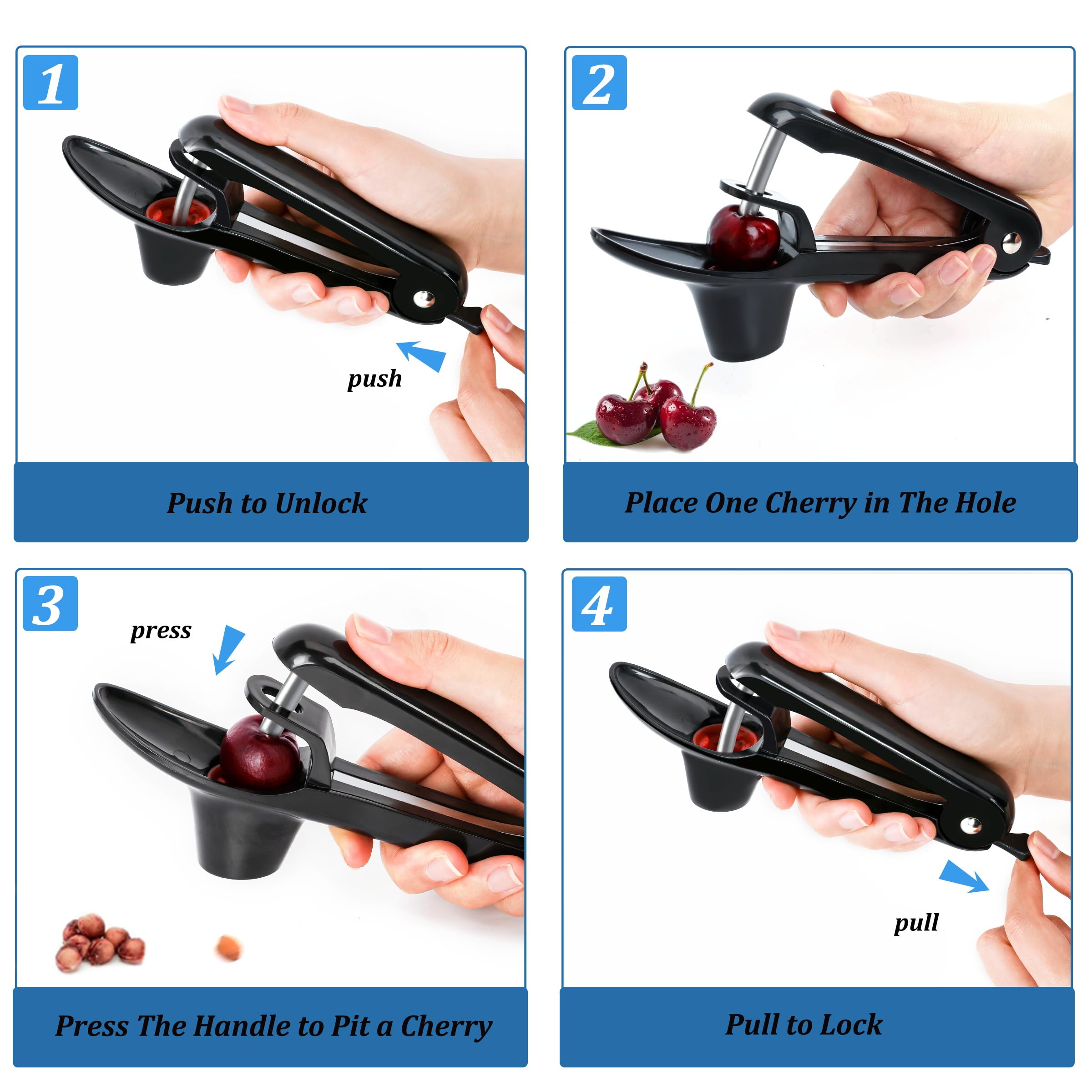 EWPJDK Cherry Pitter Tool Pit Remover Heavy-Duty Stainless Steel Olive Pitter Tool for Making Cherry Jam (Black)