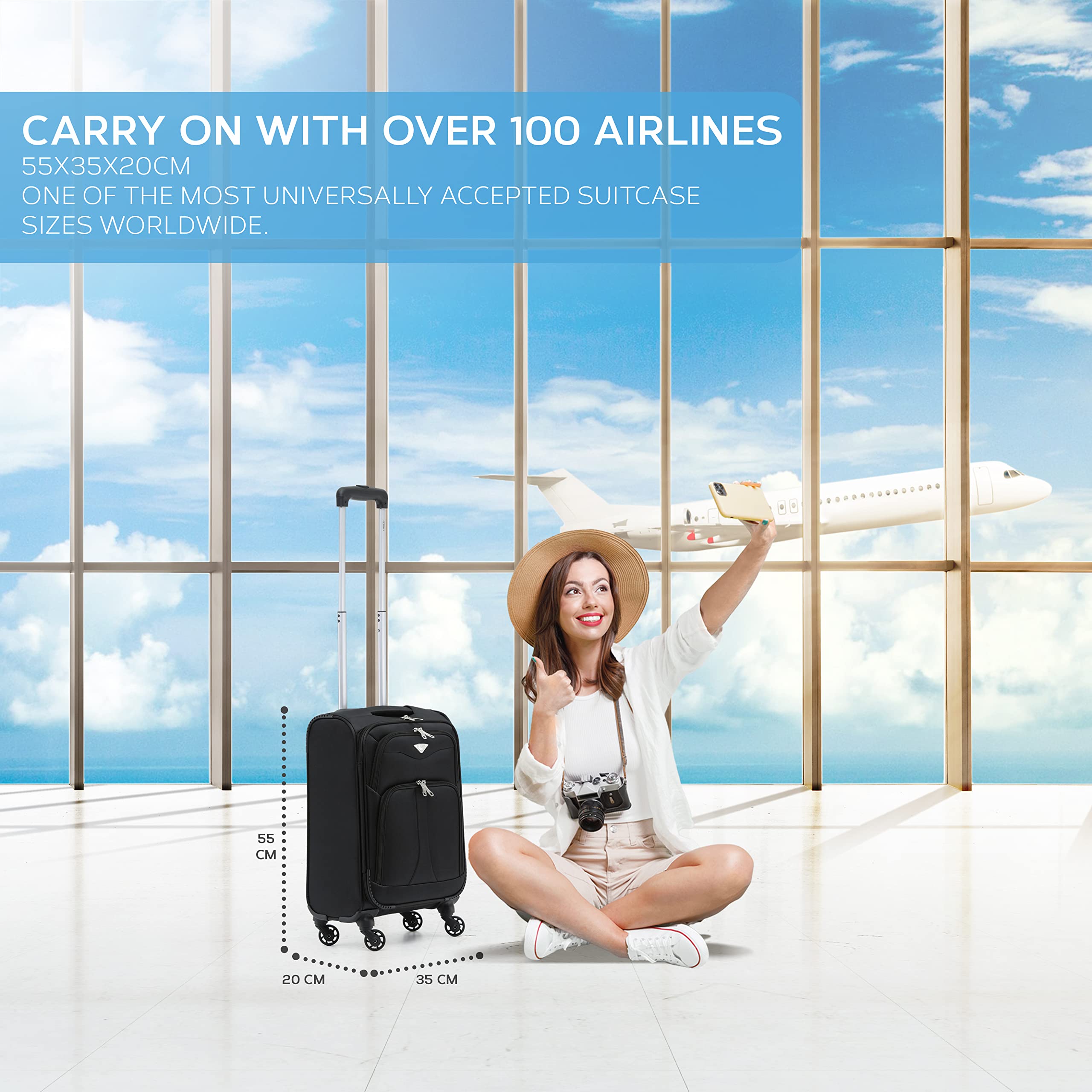 Flight Knight Set of 2 Lightweight 4 Wheel 800D Soft Case Suitcase Robust Anti Crack Cabin Carry On Hand Luggage Approved for Over 100 Airlines Including easyJet, BA & Many More!