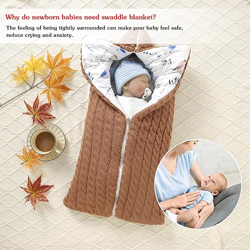 Miniatura 2 de Manta para envolver al bebé recién nacido, tejido grueso y suave y cálido, saco de dormir, saco de dormir, para bebé de 0 a 12 meses (café nuevo)