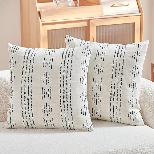 jinchan Juego de 2 fundas de almohada de lino con patrón geométrico de rayas bohemias con textura para sofá, cama, sala de estar, 18 x 18 pulgadas,