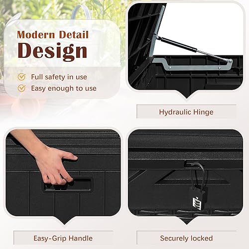 Miniatura 6 de Devoko Caja de cubierta de 100 galones, caja de almacenamiento impermeable al aire libre con cojín (negro)