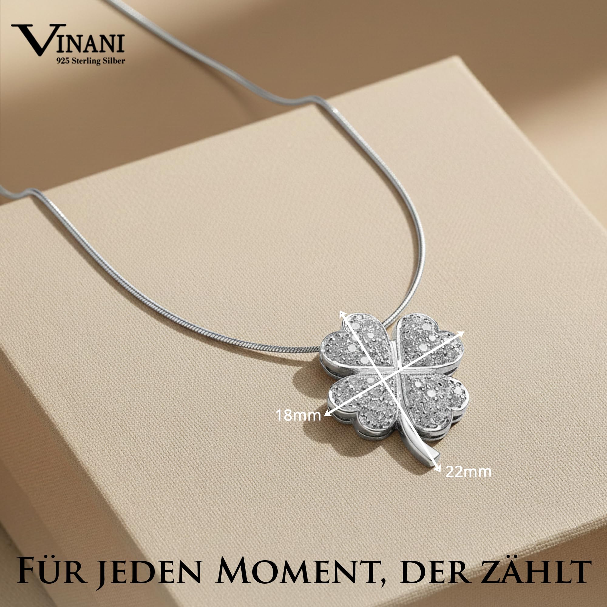 Vinani Damen Halskette 925 Silber mit Kleeblatt Anhänger Zirkonia AKG