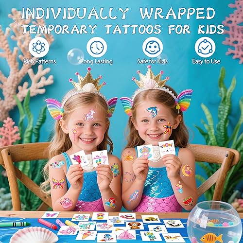 52 Piece Kids Temporary Tattoos, Individually Wrapped tattoo, Unicorn Mermaid Dinosaur Outer Space Animal Tattoo Stickers(Individually Wrapped tattoo)