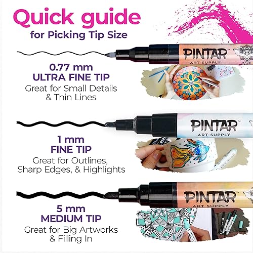 Miniatura 5 de PINTAR Juego de bolígrafos de pintura acrílica de punta fina para lienzo, rocas, metal, madera, tela, papel, vidrio, porcelana y cerámica, 16