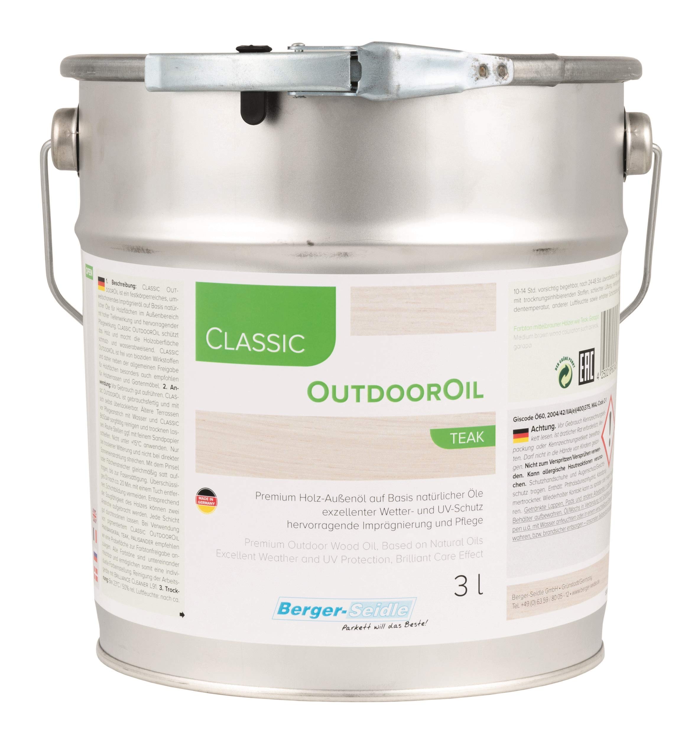 Palatina Werkstatt ® | Berger-Seidle Outdoor Oil | Impregnación profunda para exterior | 1 o 3 litros | Protección de madera perfecta para la terraza o muebles de jardín (3 litros, teca)