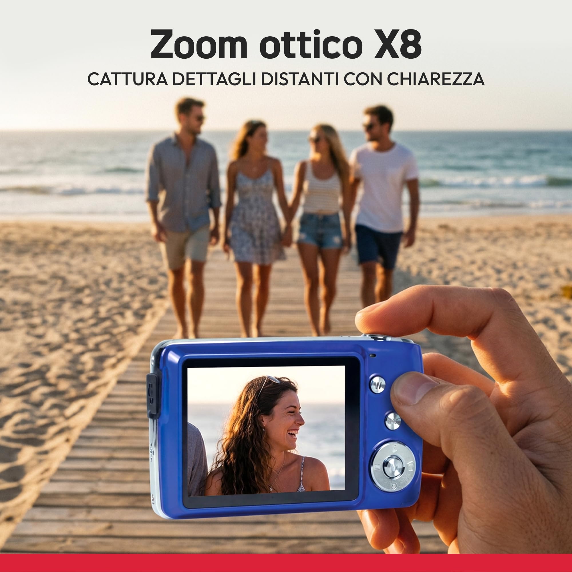 AGFA PHOTO Realishot DC8200 - Fotocamera Digitale Compatta, 18MP, Video Full HD, Schermo LCD 2.7'', Zoom Ottico 8X, Batteria al Litio e Scheda SD 16GB - Rosso