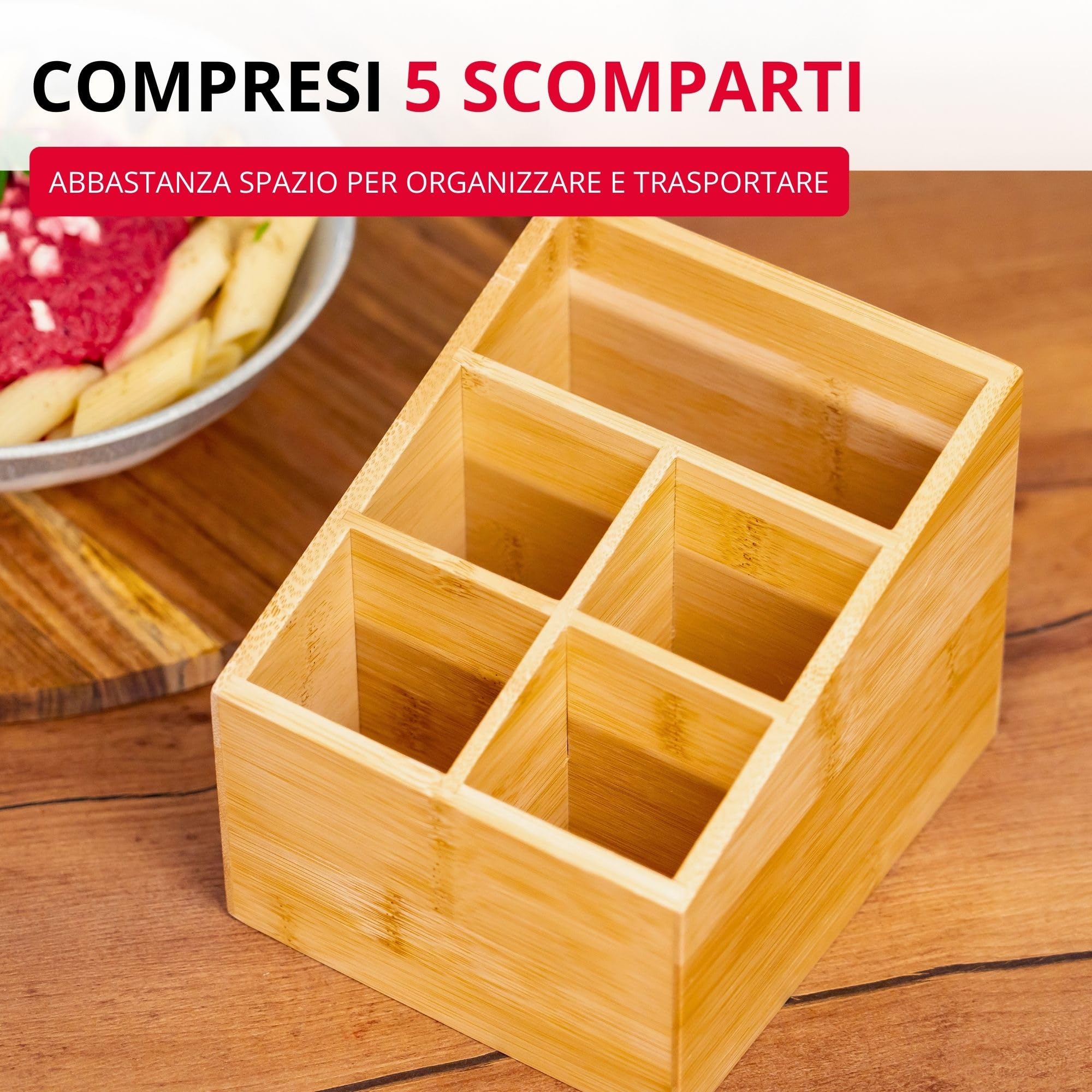 Westmark Organizer da cucina, 5 scomparti, Dimensioni: 13 x 13,5 x 16 cm, Bambù, Tapas + Friends, Marrone chiaro, 69842270