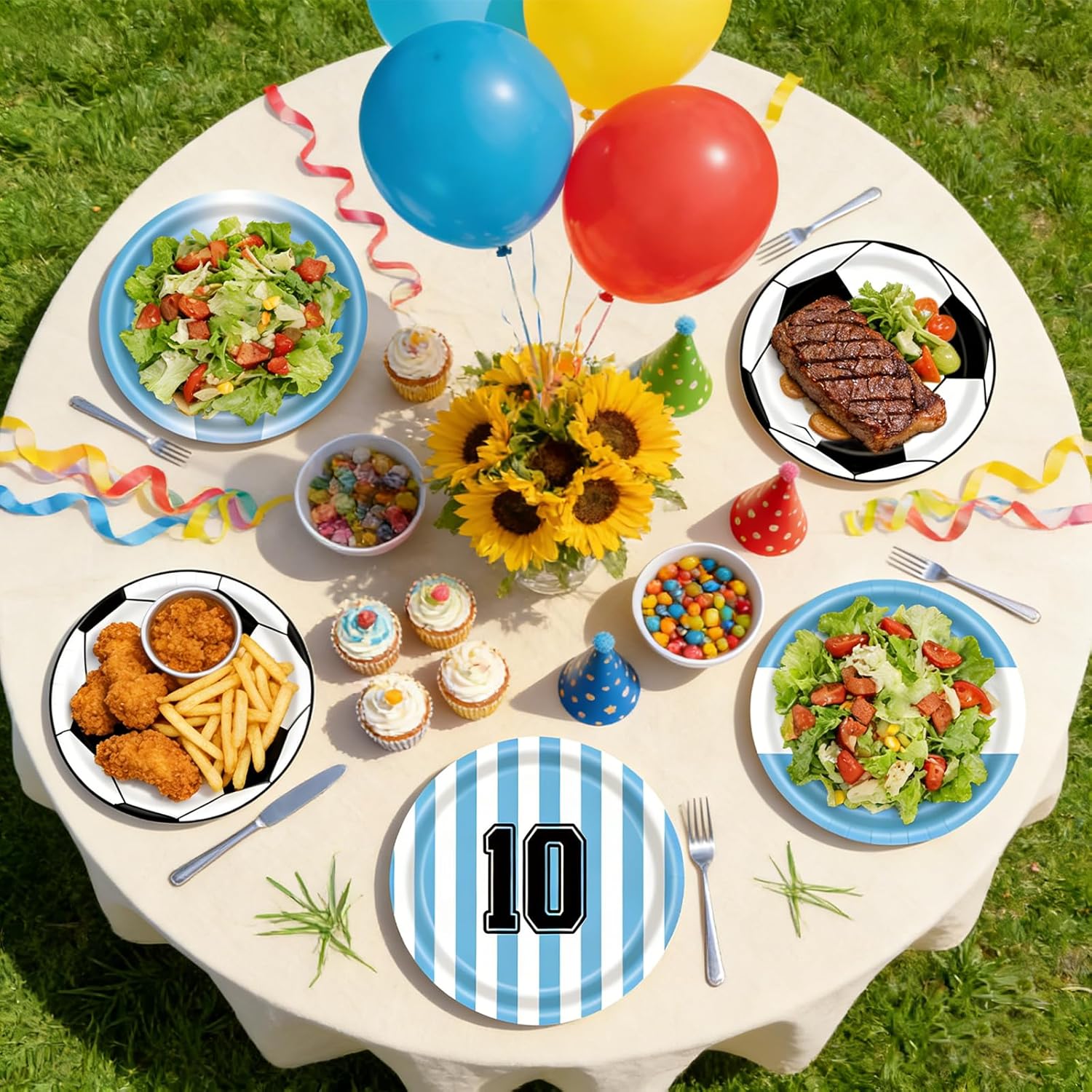 60 Pcs 7 Inch Soccer Party Paper Plates, Disposable Soccer Birthday Party Supplie, Dessert Plates for Birthday Baby Shower Sports Theme Decorations - Image 4