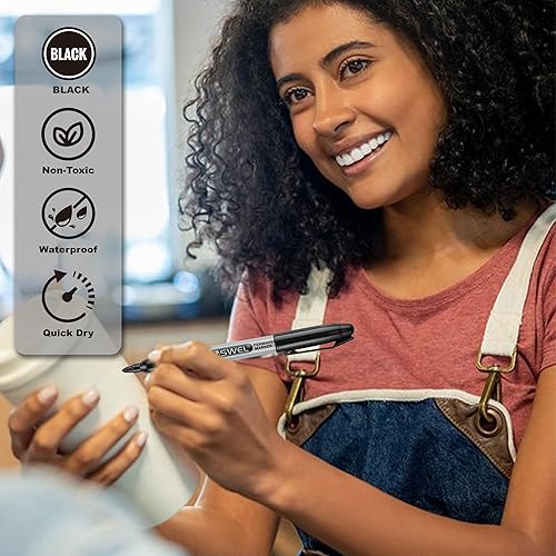 Miniatura 4 de Marcadores permanentes a granel, paquete de 50 rotuladores permanentes negros, punta fina, impermeables, de secado rápido, escritura suave, se