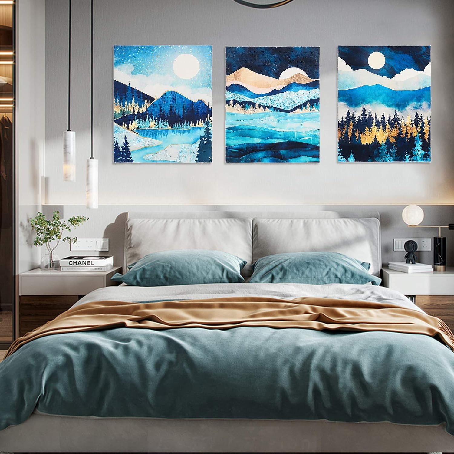 AWAYTR 3 Pcs Small Mountain Tapestry Wall Hanging - Landscape Forest Moon Wall Tapestry for Bedroom Living Room(Forest and Mountain,16x20in)