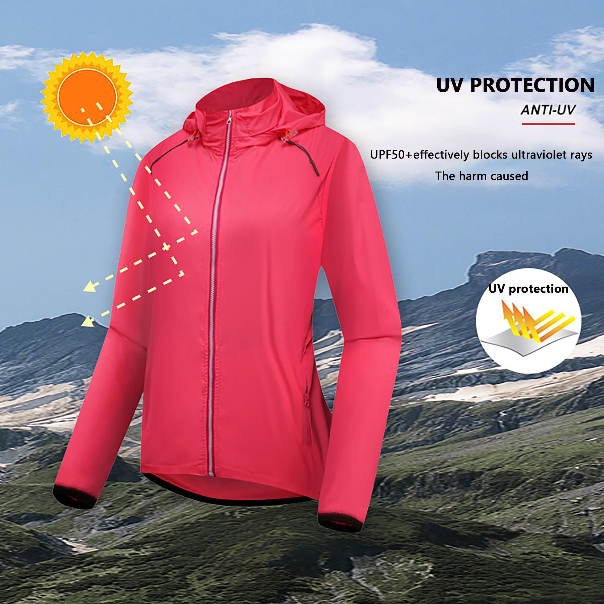 Chaqueta e Ciclismo Para Mujer, Cortavientos Reflectante Con Capucha, Transpirable Cortavientos Exteriores para Bicicleta, Para Senderismo, Correr Ciclismo Al Aire Libre