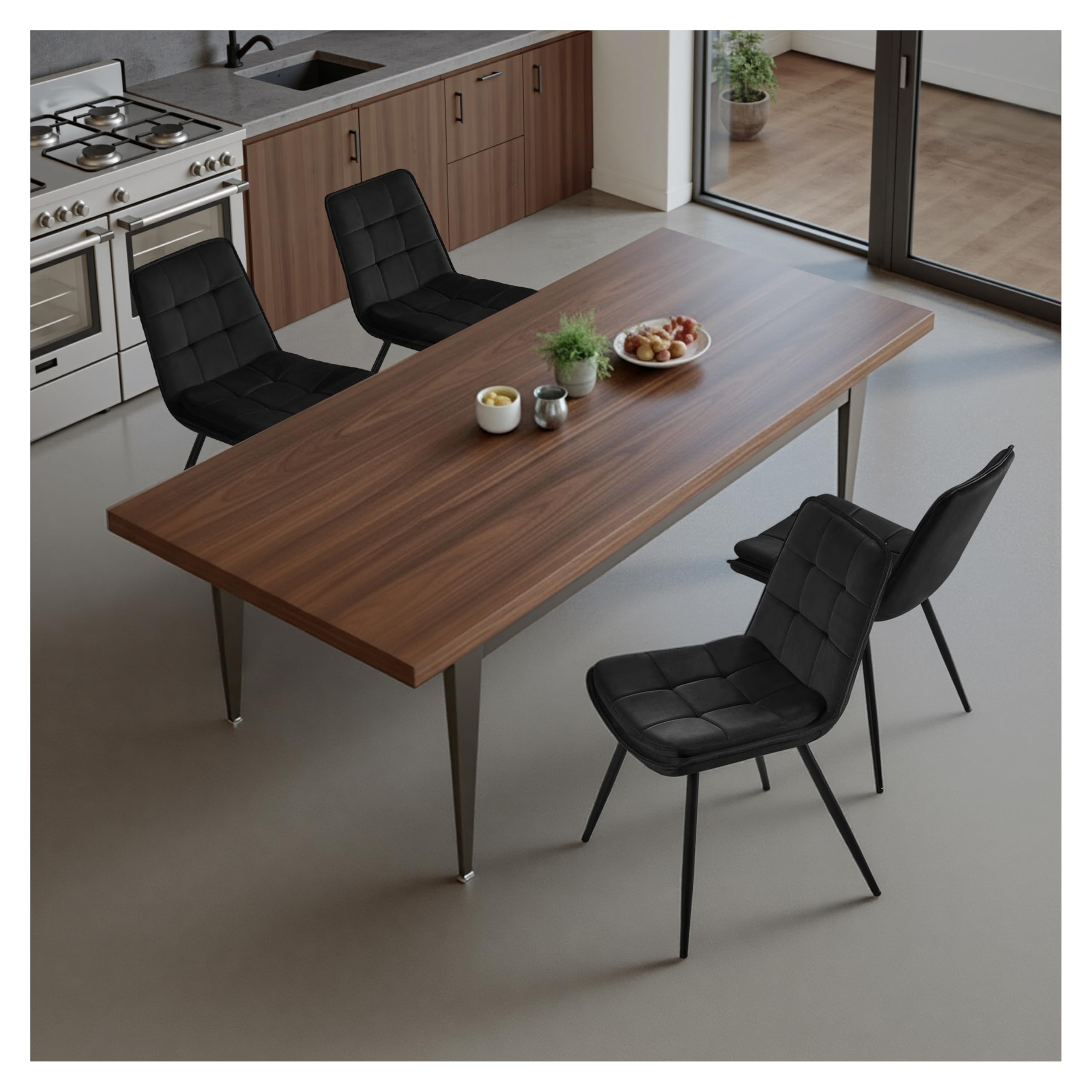 STOOLINK Set di 4 Sedie Sala da Pranzo, Sedie da Sala da Pranzo Moderna, Sedie da Pranzo Imbottita in Velluto, Sedia da Cucina di Design a Scacchiera Senza Braccioli per Cucina, Soggiorno - Nero