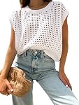 Femmes Été Crochet Tops Couvrez Cap Manche Hollow Out Tank Top Pullover Chandail Mesh Knit Plage Vêtements de vacances