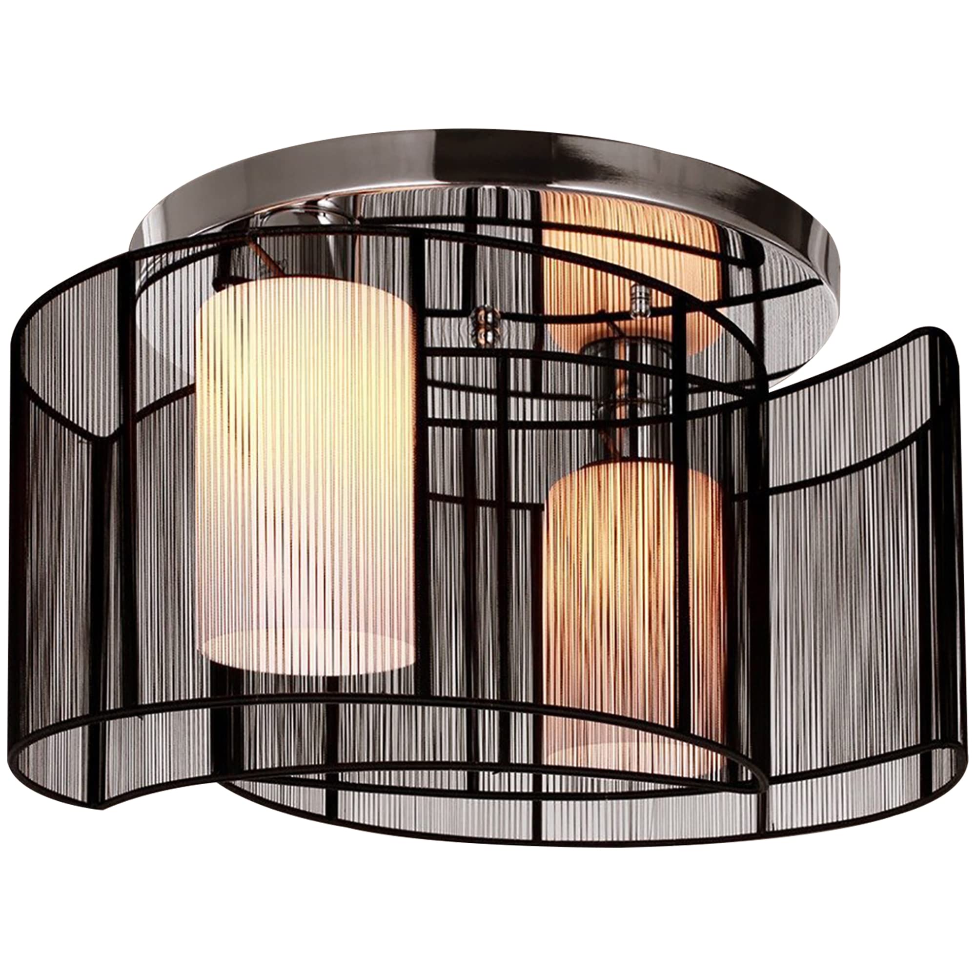 Homcom White And Black Modern Chandelier, Semi-Flush Mount Ceiling Light With Glass Lampshade, 2 X E27 Bulb Base For Hallway, Dining Room, Living Room,