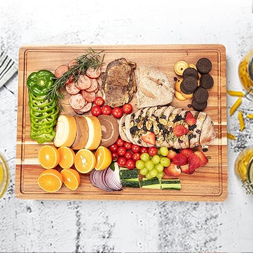 Miniatura 6 de GAOMON Tabla de cortar de madera de acacia extra grande de 24 x 18 pulgadas, tablas de cortar de cocina de 1.2 pulgadas de grosor con mango y ranura