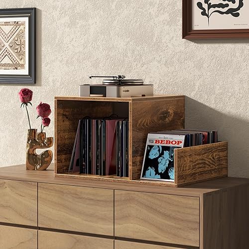 Miniatura 8 de Giantex Soporte para tocadiscos con estación de carga, soporte giratorio con divisor de vinilo y estante de exhibición, mesa auxiliar moderna de