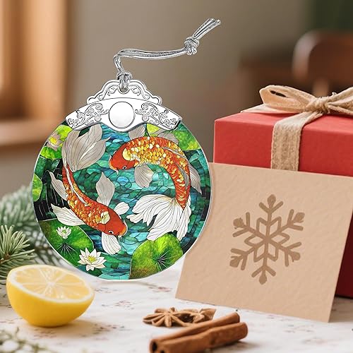 Miniatura 6 de Koi Fish - Adorno de vitral - Decoraciones de Navidad para árbol Adornos de Navidad Decoración artística de pez Koi - Regalos de fiesta Regalos
