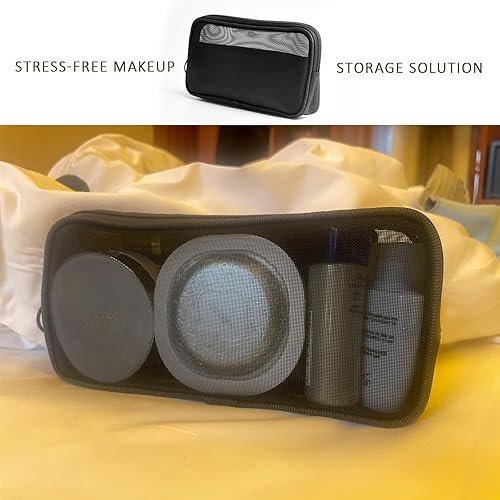 Miniatura 6 de patu Pequeña bolsa de malla transparente para maquillaje con cremallera para organizar el bolso de viaje, mini bolsa cuadrada, multiusos para