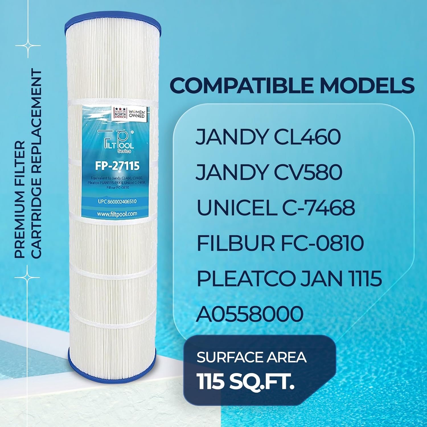 FP-27115 - Pool Filter Cartridge 4-Pack for Jandy CL460 / CV460 | Replaces R0554600 PJAN115 | High Flow, Long Lasting Filtration