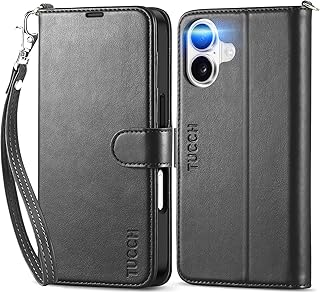 TUCCH iPhone17 対応 ケース 手帳型 ストラップ付き 6.3インチ 4つカードポケット RFIDブロッキング キックスタンド機能 耐衝撃 全面保護 PU合皮 アイホン17 対応 携帯カバー 2025年発売 5G ブラック