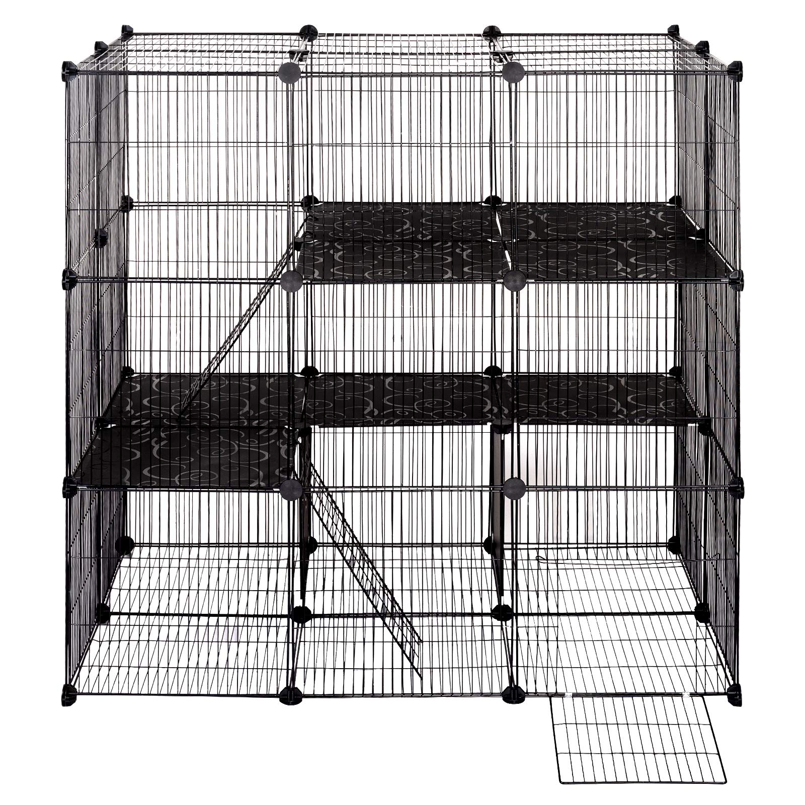 Parc Enclos pour Petits Animaux, Enclos Lapin Intérieur, 52 Panneaux Enclo Cochon d'Inde avec Couvercle, Glissière et Porte, 109x74x109cm, 35x35cm Grillagé en Acier et Plastique