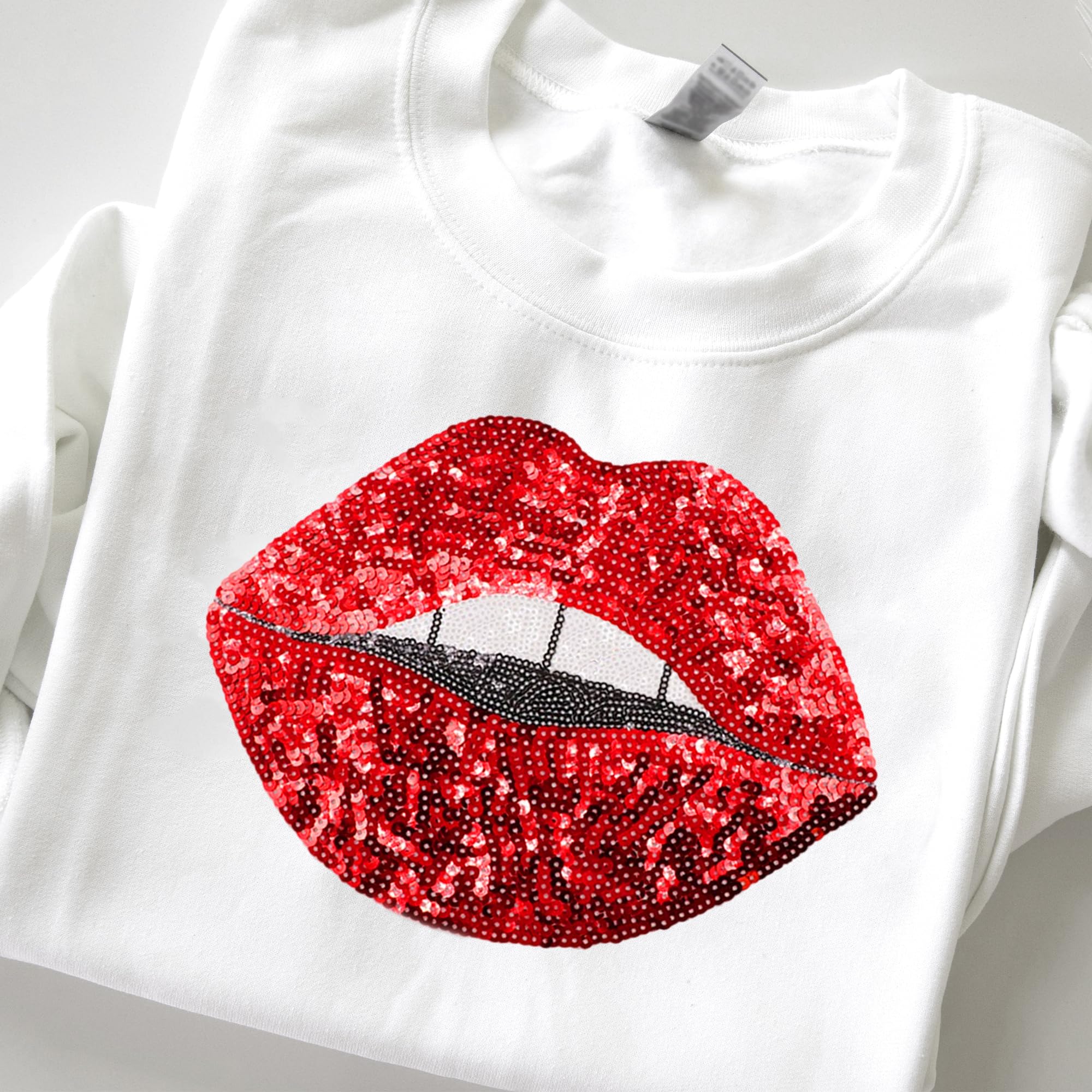 Parches de labios rojos para planchar, parches de labios grandes, parches de lentejuelas para chaquetas, parches de ropa