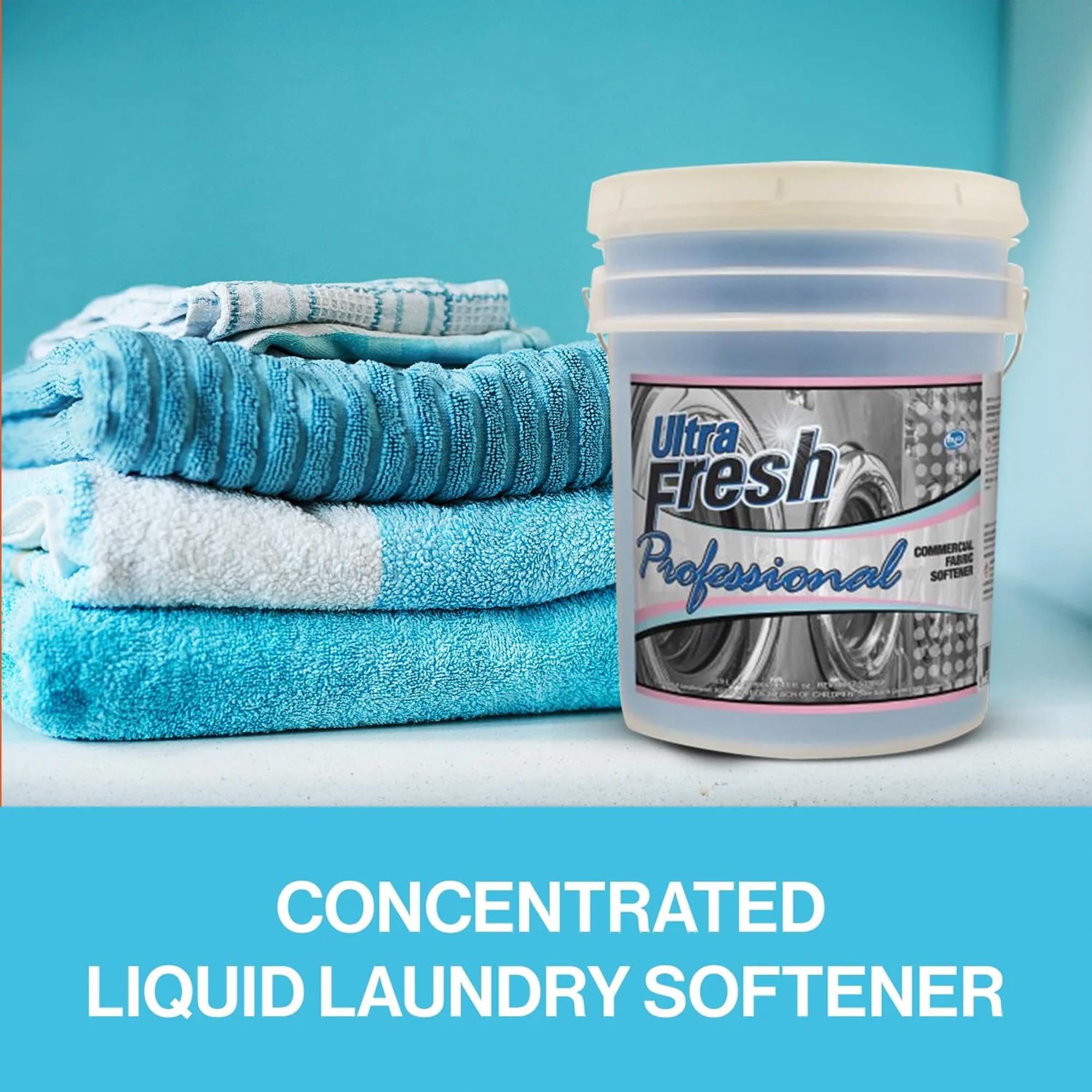 Ultra Fresh Professional 5 Gal Fabric Softener for Commercial Washing Machines, Liquid Laundry Softener, Up to 640 Loads, Blue Spring Fresh Fragrance