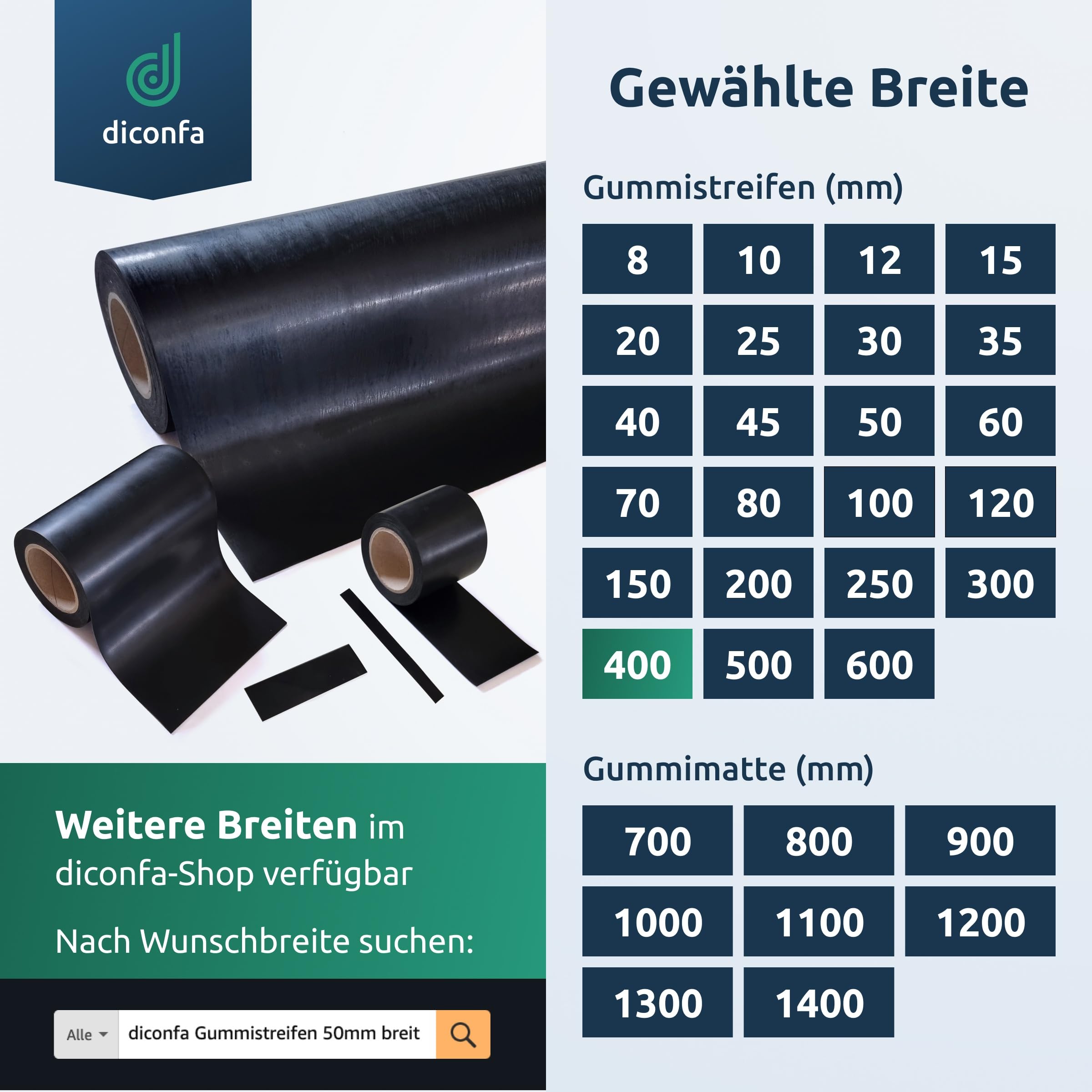 diconfa Gummistreifen SBR 400mm 40cm 0,4m BREIT, 6000mm LANG, 4mm STARK