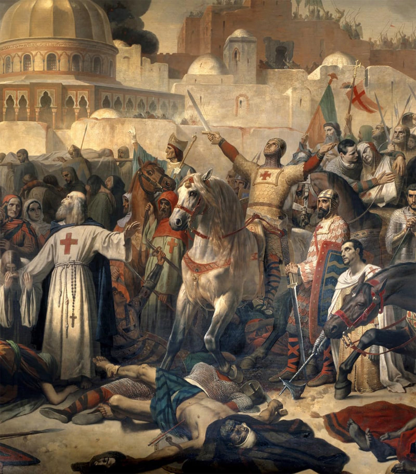 HRJUBWREE Famous Paintings Pictures Artwork Picture Detail of First Crusade the Capture of Jerusalem by Emile Signol Photo Wall Print for Office Decor 60x90cm