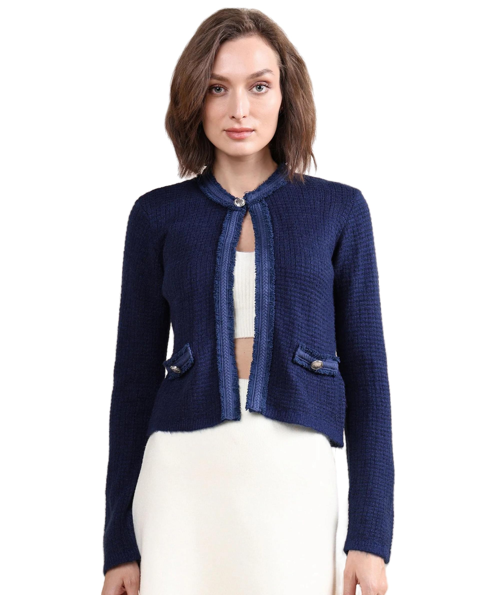 rareism Regular Solid Navy Acrylic Blend Round Neck Long Sleeve Shrug-picture-46