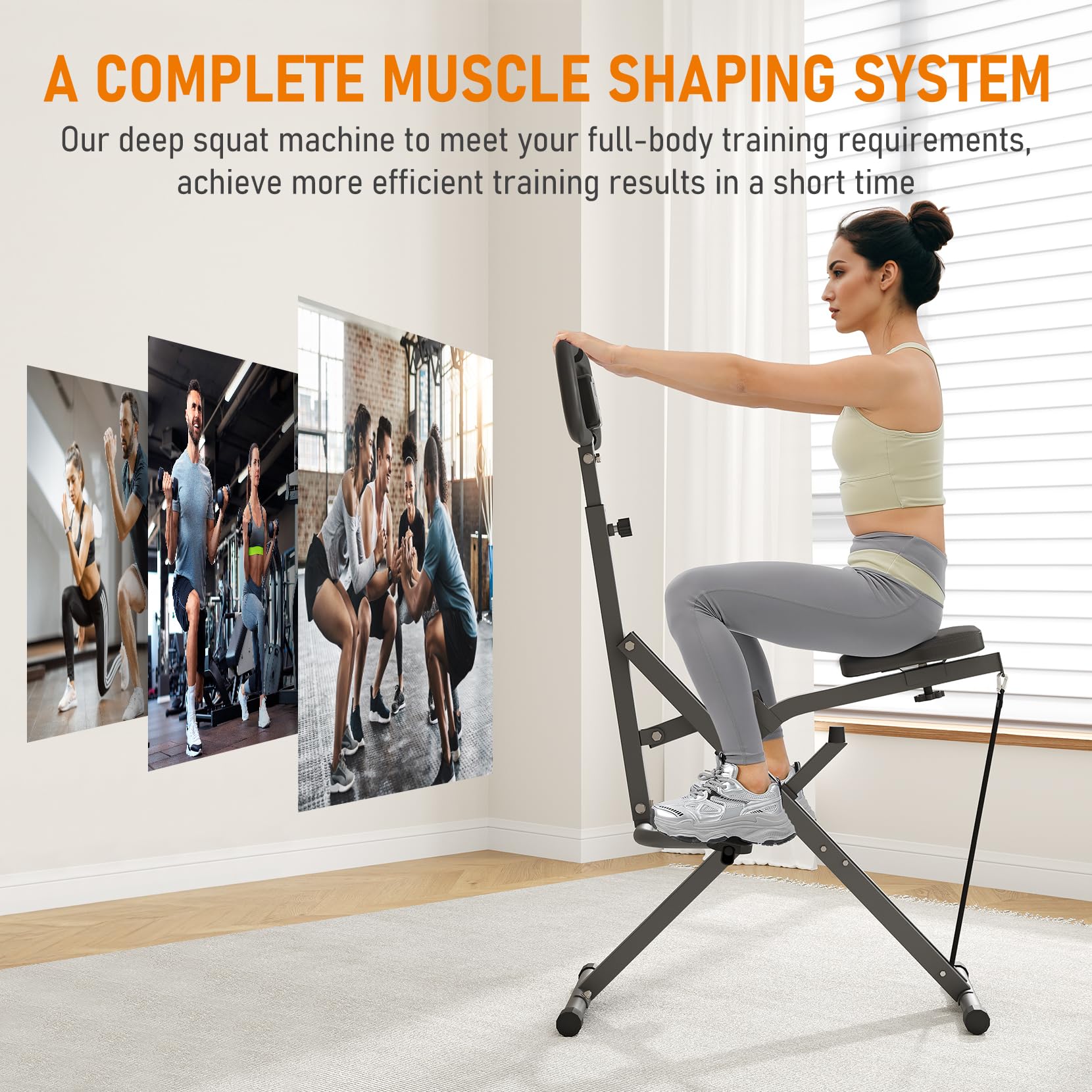 Squat Assist Trainer, faltbares Rudergerät mit verstellbarem Widerstand für Heim-Fitnessstudio, ideal für Arm-, Gesäß- und Beintraining, kompaktes Trainingsgerät