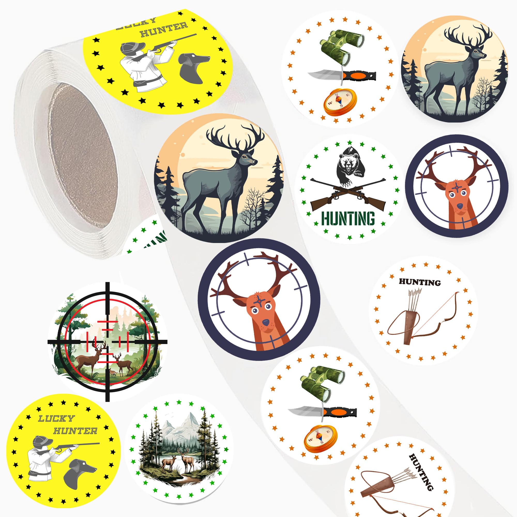 OriniPlay 500 Pieces Hunting Party Decorations Labels Roll Stickers-Hunting Speed Themed Birthday Party Supplies Decor Favors Jar Containers Letter