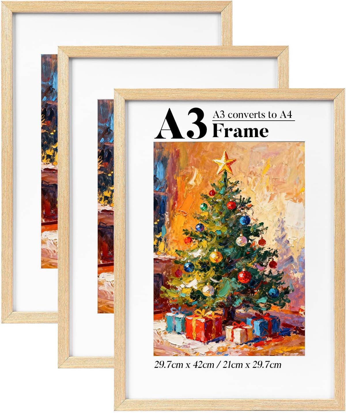 HOUSE DAY A3 Frame,Solid Wood A3 Picture Frame with A4 Mount,A3 Photo Frame,Set of 3 Poster Frame for Family, Landscape,Pet Memorial,Wedding,29.7x42cm,Wall Hanging