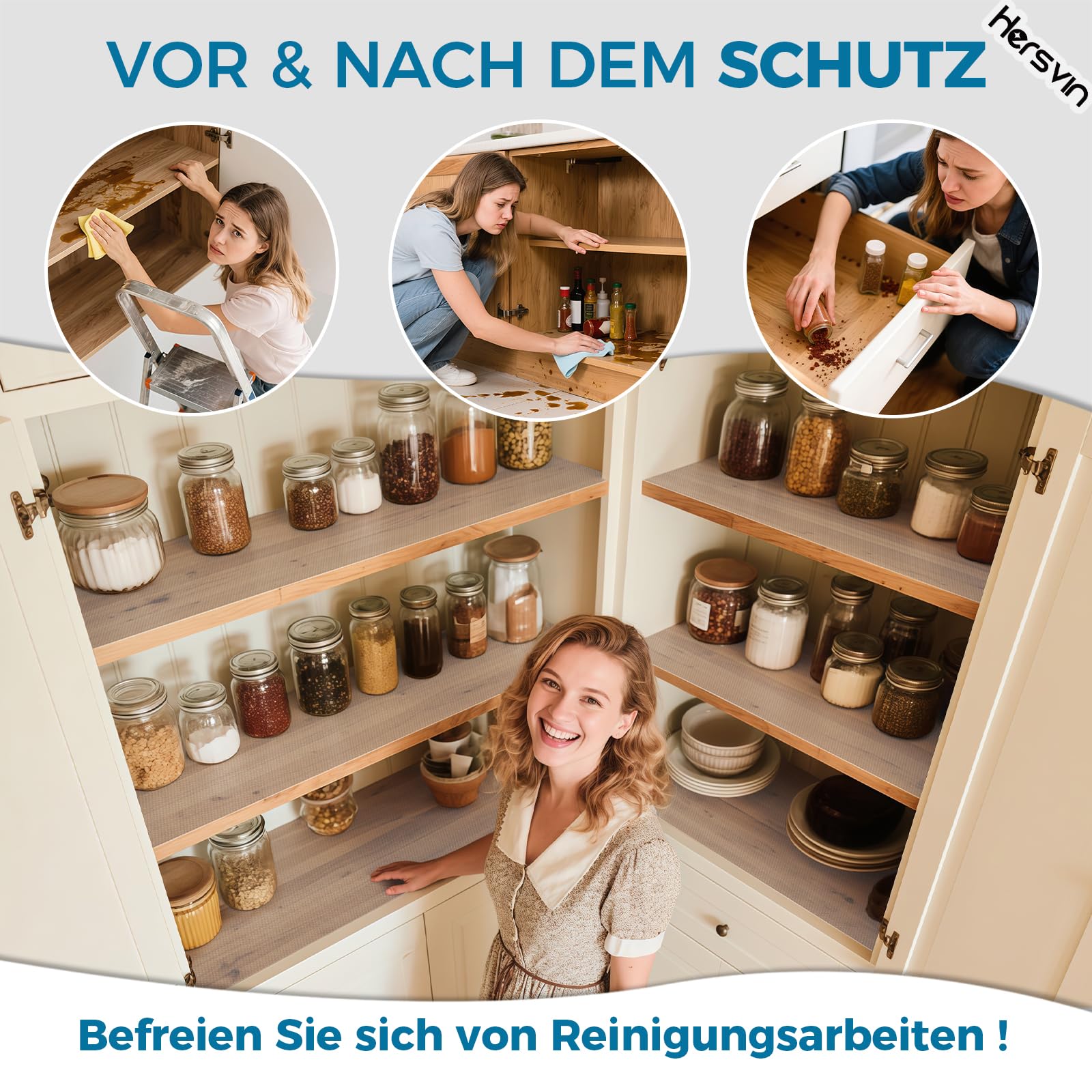 Hersvin Schubladenmatte 30cmx300cm Schubladeneinlage Eva Schrankpapier Nicht Klebende Wasserfest Unterlage Teppich für Küchenschränke Regalschrank (Transparent Punkt)