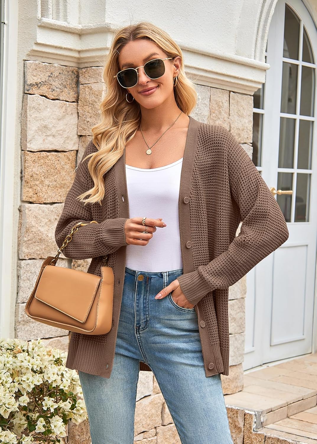 Bluetime Womens Casual Cardigan Sweaters Cozy Knit Button Down Long Sleeve Oversized Cardigans Trendy Sweater Outfits