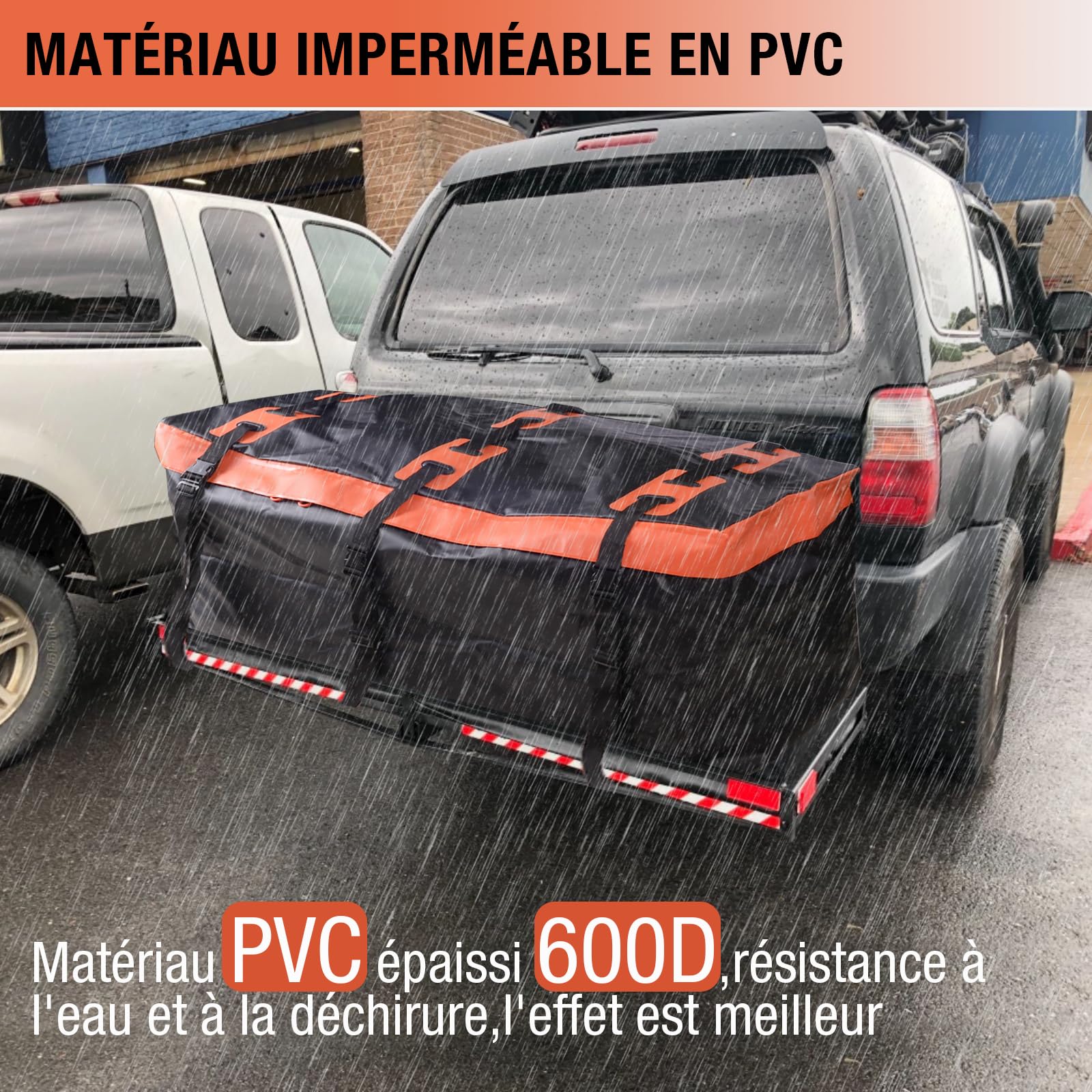 Coffre attelage Coffre de Toit de Voiture, Coffre arrière pour attelage de remorque, 566 l, revêtement 600D, en PVC, boîte à Bagages, étanche, indéchirable, Pliable