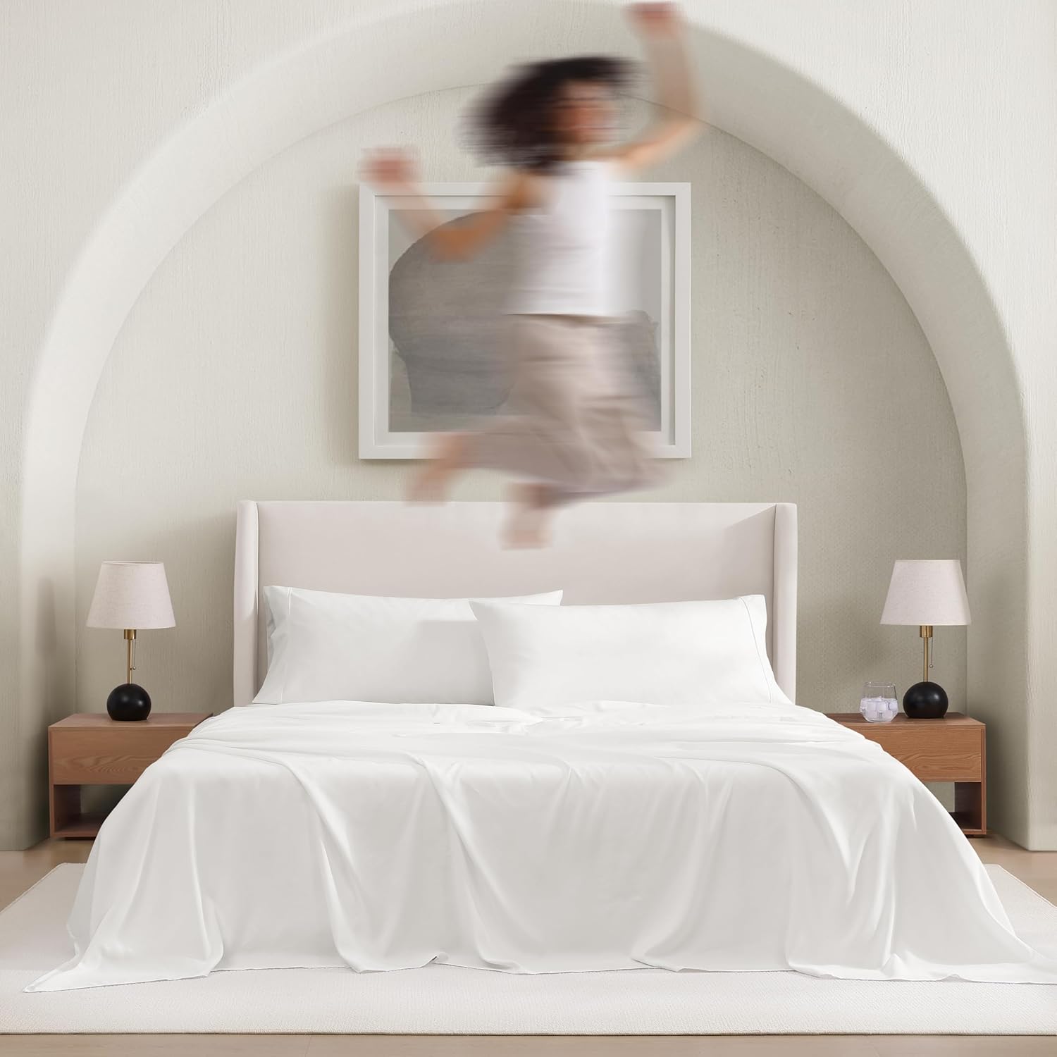 UGG Hedi Cali King Sheet Set 4-Piece Luxury Cooling Sheets Deep Pockets Premium Bedding with 2 Pillow Shams Hypoallergenic Machine Washable Soft Lightweight Bed Set for Bedroom, California King, White - Image 6