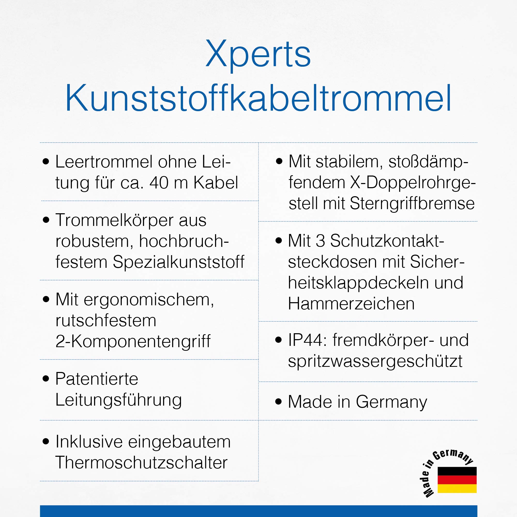 as - Schwabe Xperts Kunststoff Leer-Kabeltrommel für 40 m Kabel, Verlängerungskabel-Trommel ohne Leitung, Leertrommel mit 3 Schutzkontakt-Dosen 230 V, 16 A, IP44, Made in Germany, schwarz I 22620