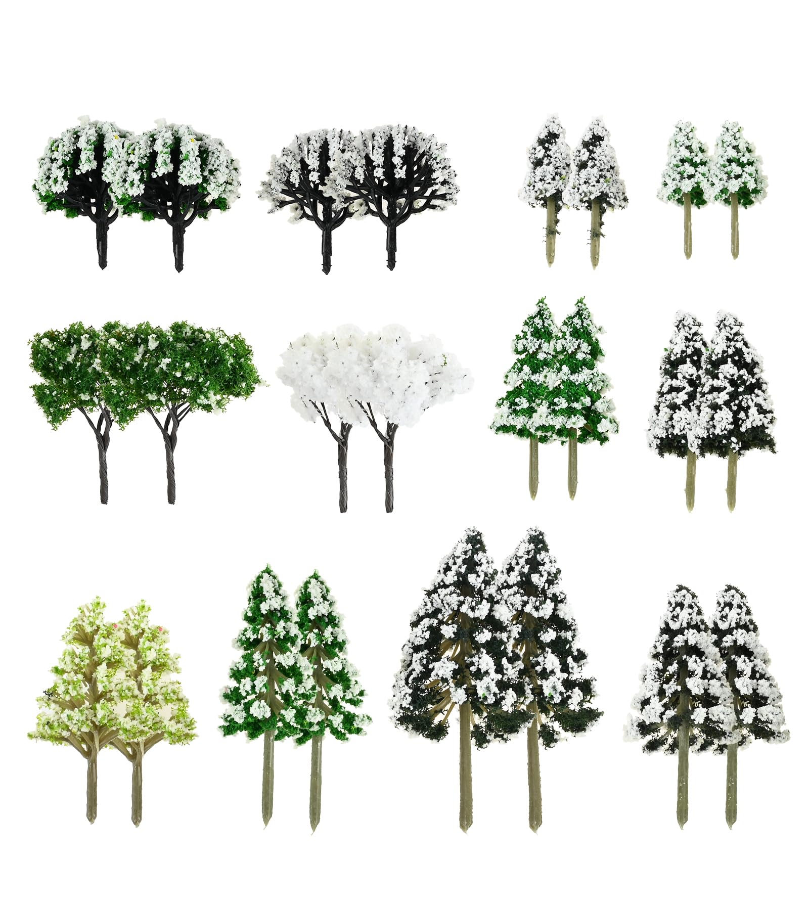 Yetaha 24PCS Mixed Snow Model Trees, Miniature Christmas Tree, Miniature Sisal Snow Frost Trees, Desk-top Decorative Models Miniature Landscapes, DIY Miniature Landscape Architecture