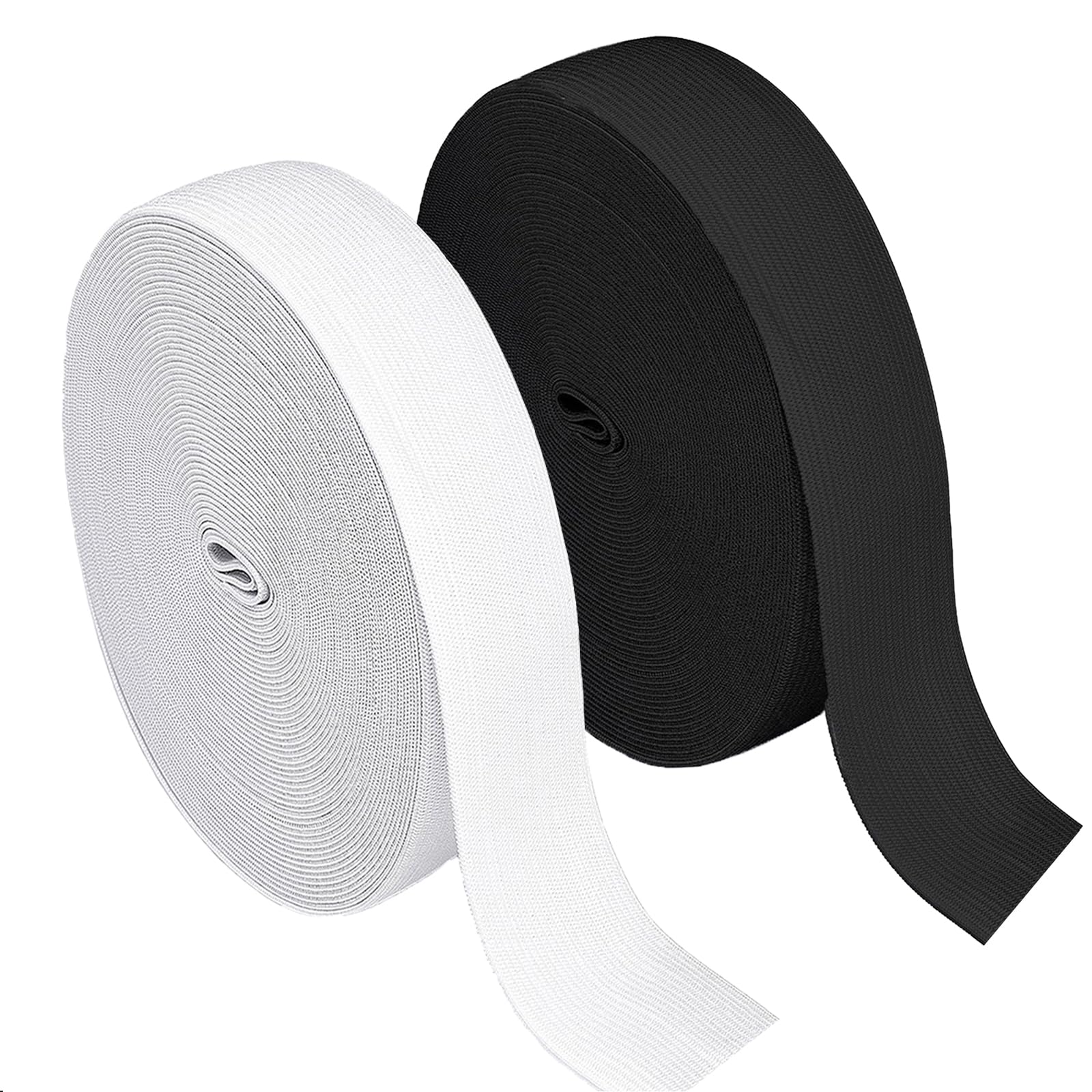 20 Meter Gummiband 25 mm Breit Weiß + Schwarz 10 m/roll Gummibänder Nähen Hosengummi Elastische Band gummizug Gummilitze stoffband zum Nähen elastic band für DIY Handwerk, Kleidung (Schwarzer, Weiss)