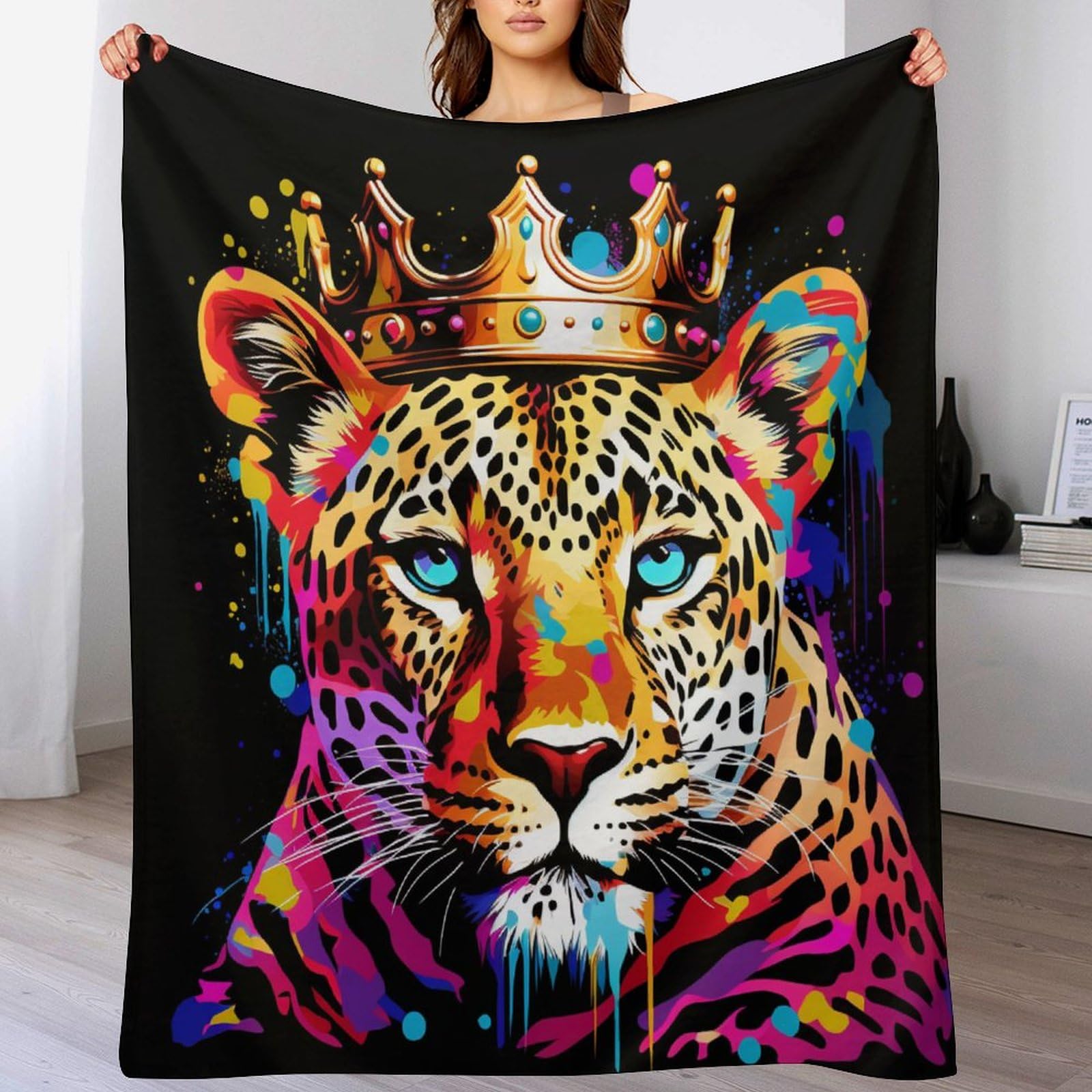 Couverture léopard haut de gamme en flannel douce, jeté de lit chaud 130x150cm