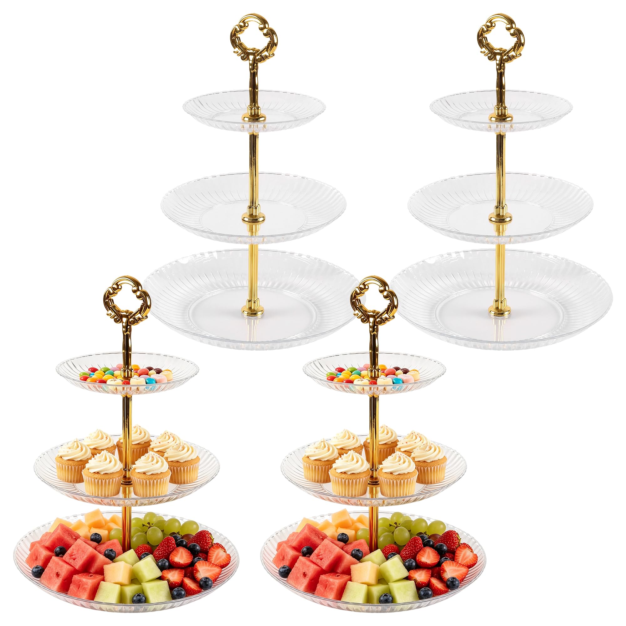 MUKSUET 4 PCS 3 Tier Cake Stands, Clear Plastic Tiered Display