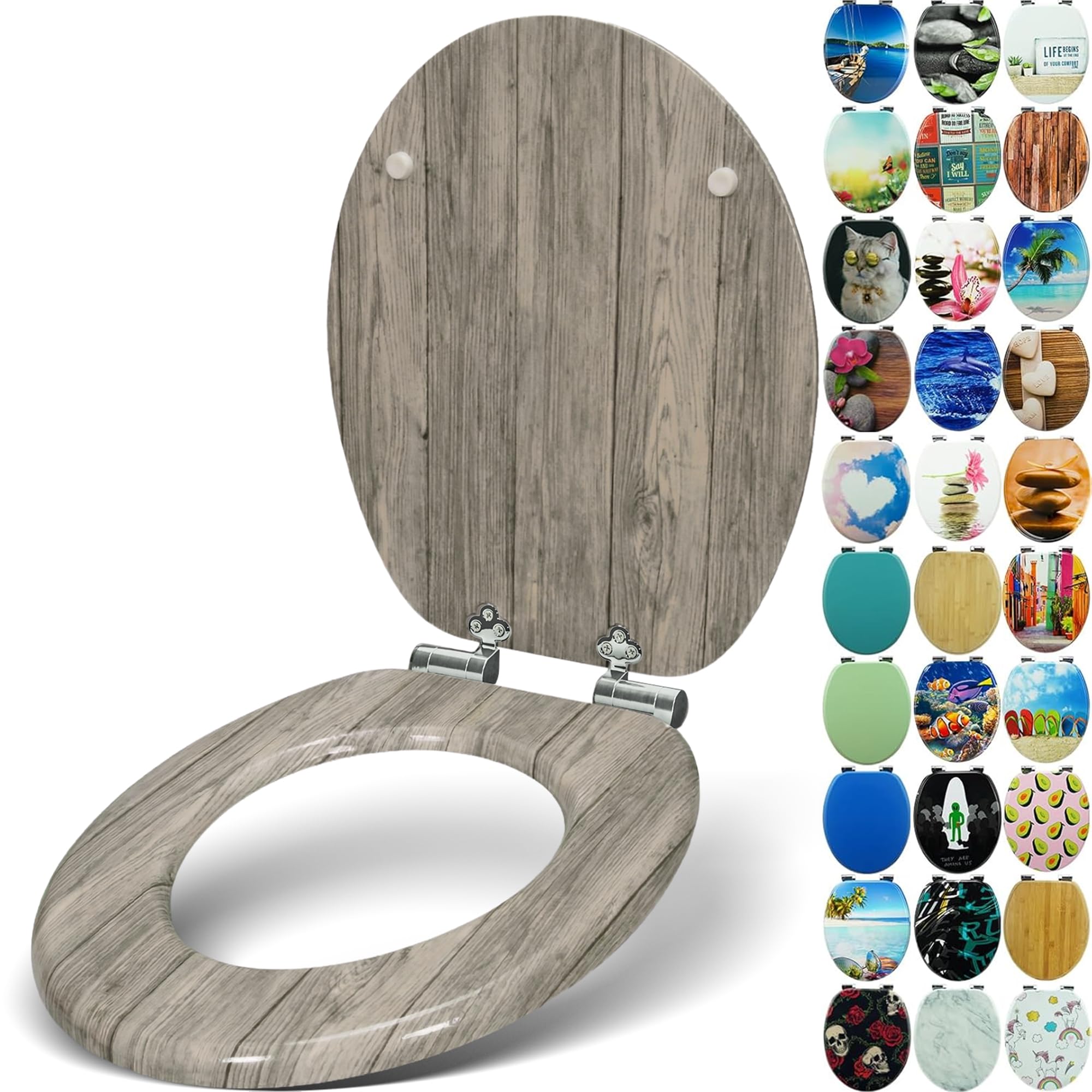 SANFINO® Premium WC Sitz mit Absenkautomatik – hochwertige Toilettendeckel aus Holz, viele bunte Motive, hoher Sitzkomfort, einfache Montage inklusive Montageanleitung