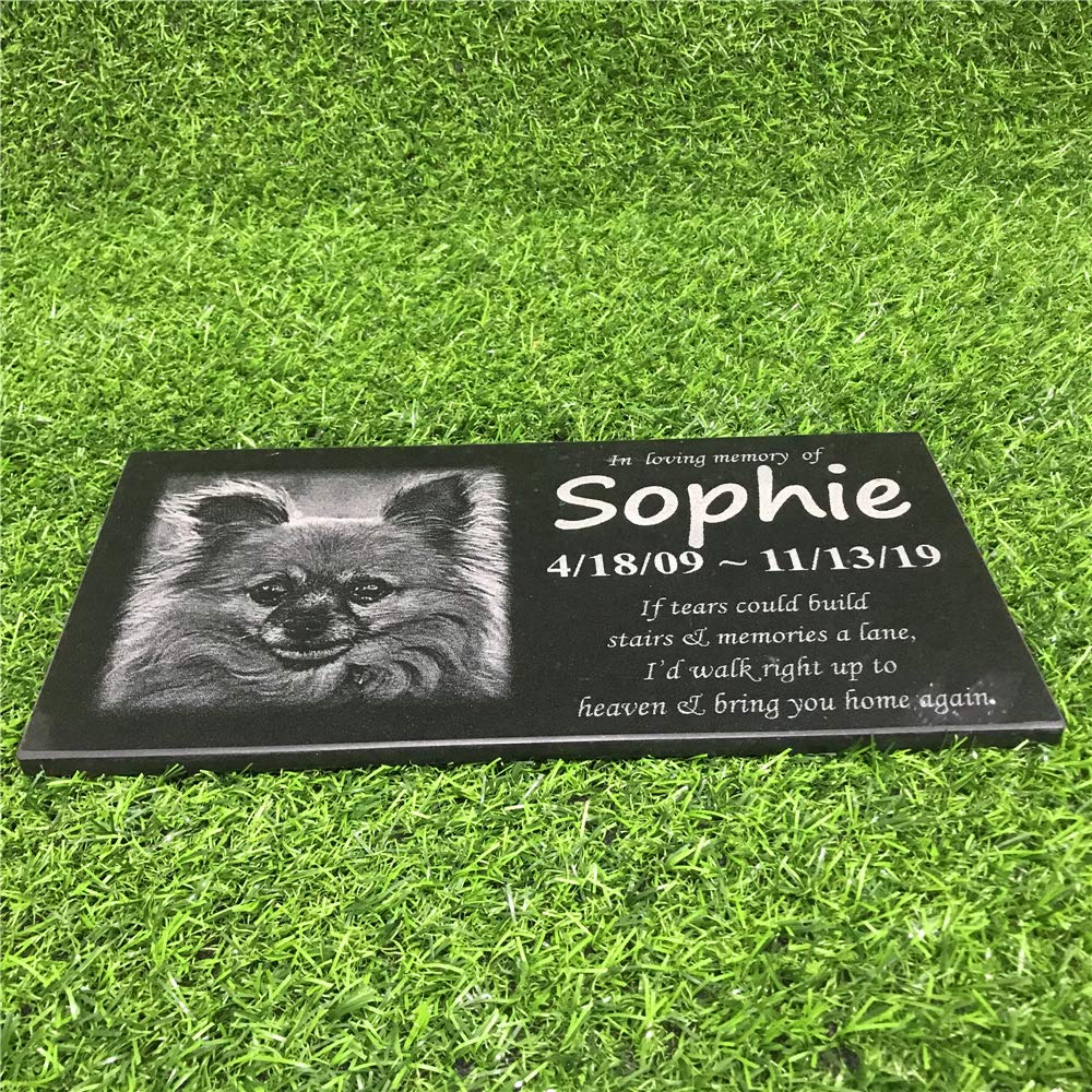 somiss Pet Memorial Stones Engraved with Pet's Photo,Personalized Cat Dog Memorial Stones Grave Markers,Granite,12