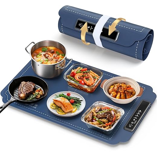 Warming Mat for Food, Food Warmer with 4 Level Adjustable Temperature, Full Surface Heating, Rollable & Portable Food Warming Mat，Electric Warming Tray for Buffets Party and Home Daily Use