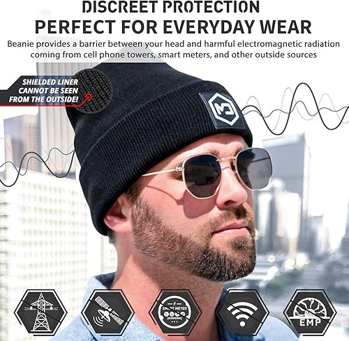 Miniatura 2 de Mission Darkness EMF Blackout Beanie - Gorro antiradiación que protege contra señales inalámbricas EMF EMI RF 5G - Tamaño universal para adultos,